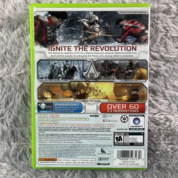 Assassin's Creed III Gamestop Edition (Microsoft Xbox 360, 2012) Complete CIB - Picture 3 of 10